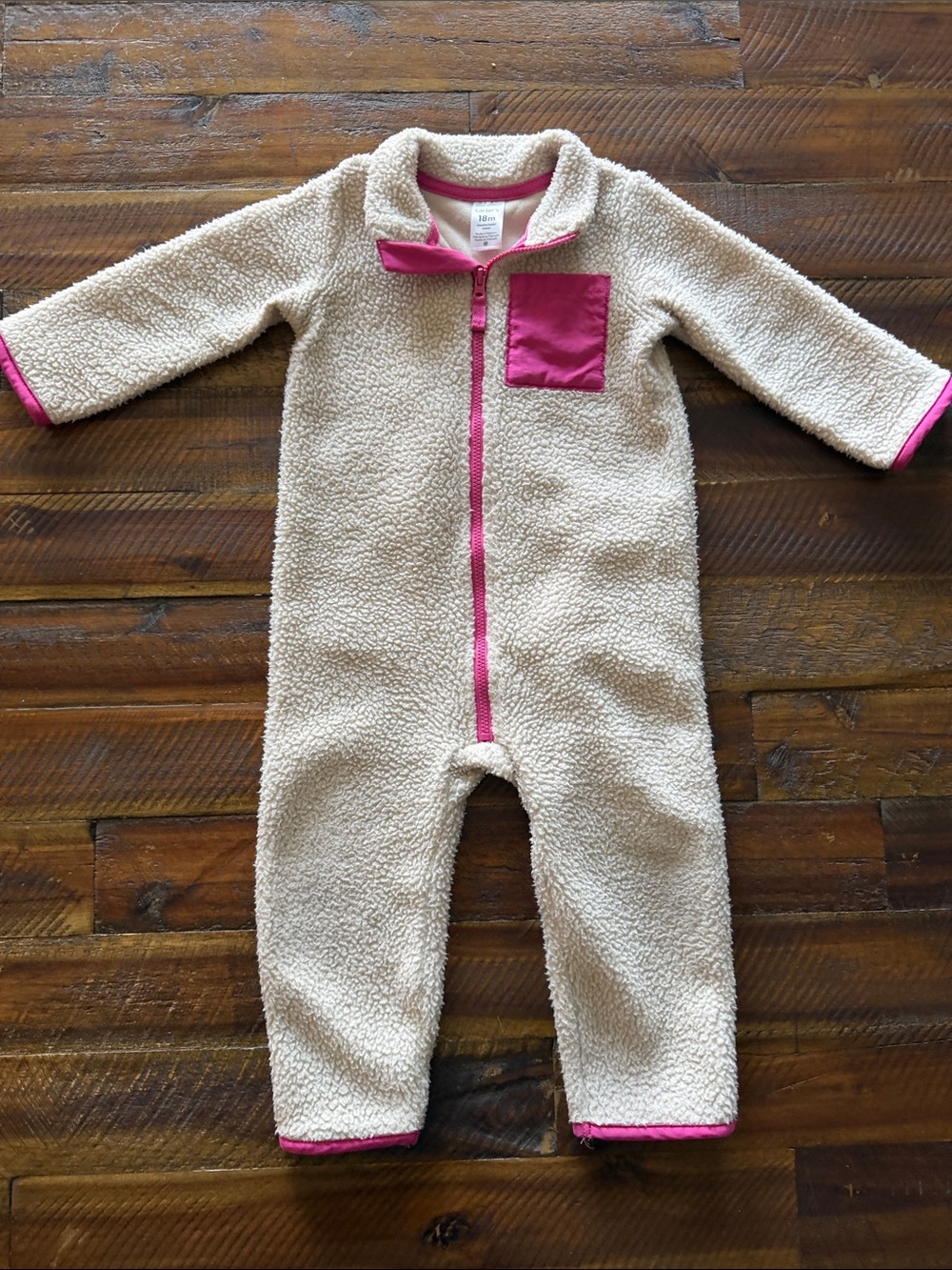Carter's Cream Sherpa One-Piece with Pink Trim